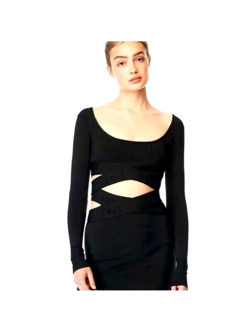 Herve Leger Black Bandage Bodycon Crop Top Size M - Picture 5 of 12